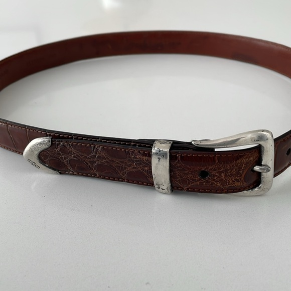 Ralph Lauren Sterling Silver Buckle & Brown Genuine Alligator Belt. - Picture 3 of 16